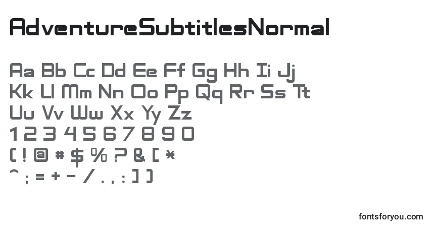 A fonte AdventureSubtitlesNormal – alfabeto, números, caracteres especiais