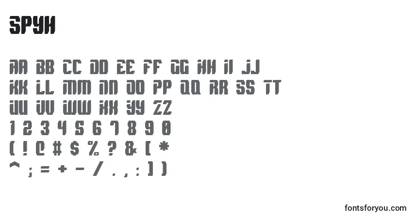 Czcionka Spyh – alfabet, cyfry, specjalne znaki
