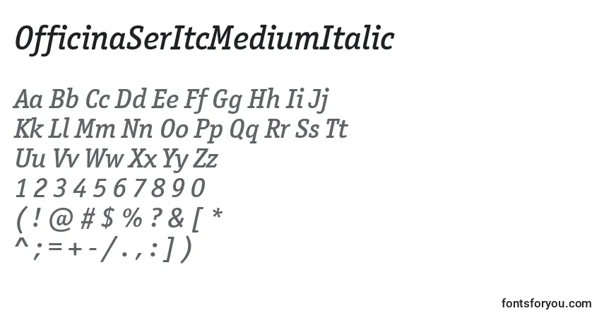 OfficinaSerItcMediumItalic-fontti – aakkoset, numerot, erikoismerkit