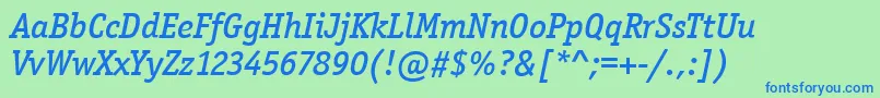 OfficinaSerItcMediumItalic Font – Blue Fonts on Green Background