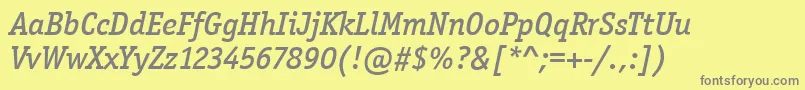 フォントOfficinaSerItcMediumItalic – 黄色の背景に灰色の文字
