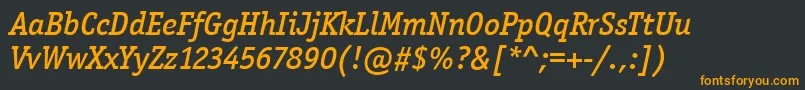 フォントOfficinaSerItcMediumItalic – 黒い背景にオレンジの文字