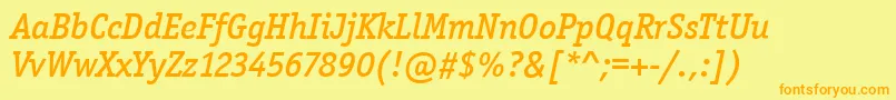 OfficinaSerItcMediumItalic-Schriftart – Orangefarbene Schriften auf gelbem Hintergrund