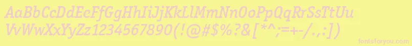 OfficinaSerItcMediumItalic-Schriftart – Rosa Schriften auf gelbem Hintergrund