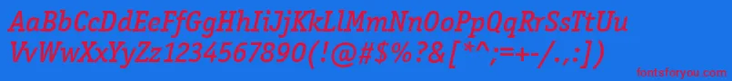 OfficinaSerItcMediumItalic Font – Red Fonts on Blue Background