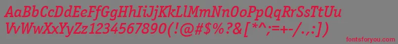 OfficinaSerItcMediumItalic Font – Red Fonts on Gray Background