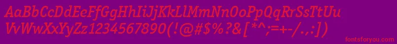 Czcionka OfficinaSerItcMediumItalic – czerwone czcionki na fioletowym tle