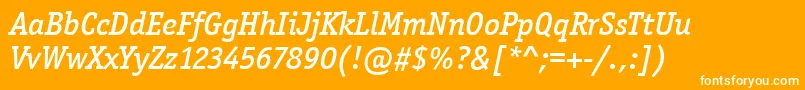 Fonte OfficinaSerItcMediumItalic – fontes brancas em um fundo laranja