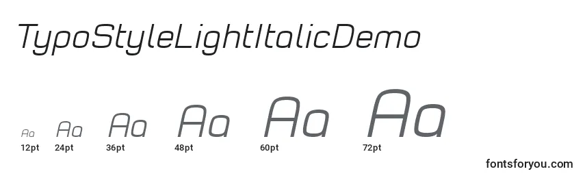 Größen der Schriftart TypoStyleLightItalicDemo