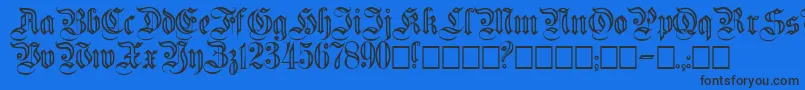 Flutedgermanica-Schriftart – Schwarze Schriften auf blauem Hintergrund