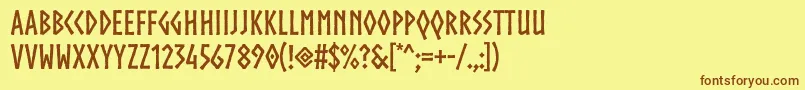 フォントNorsebold – 茶色の文字が黄色の背景にあります。