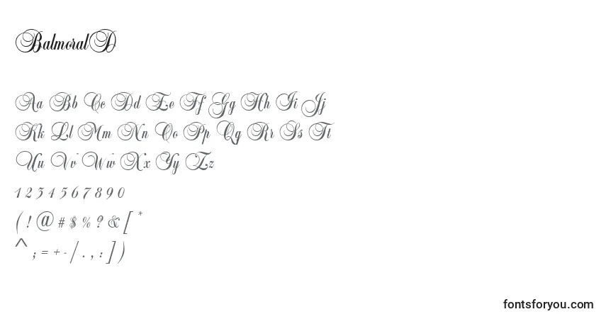 Czcionka BalmoralD – alfabet, cyfry, specjalne znaki