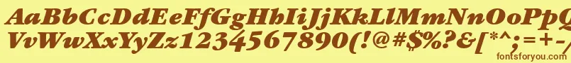 フォントGaramondbookettBolditalic – 茶色の文字が黄色の背景にあります。