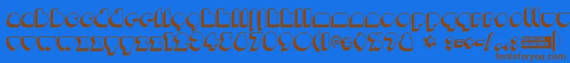 フォントMisirlouday – 茶色の文字が青い背景にあります。