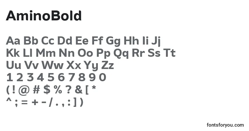 Schriftart AminoBold – Alphabet, Zahlen, spezielle Symbole