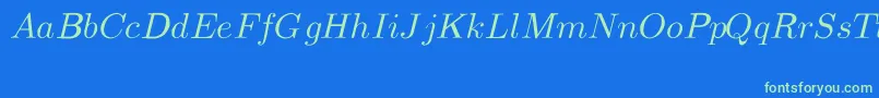 CmMathItalic-fontti – vihreät fontit sinisellä taustalla