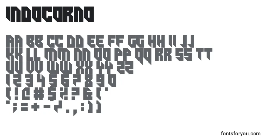 Шрифт Indocorno – алфавит, цифры, специальные символы