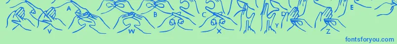 フォントHhands – 青い文字は緑の背景です。