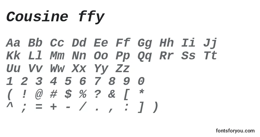 A fonte Cousine ffy – alfabeto, números, caracteres especiais