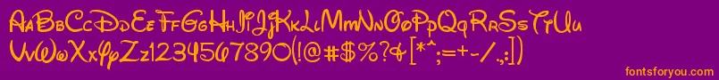 フォントWaltDisneyScriptV4.1 – 紫色の背景にオレンジのフォント