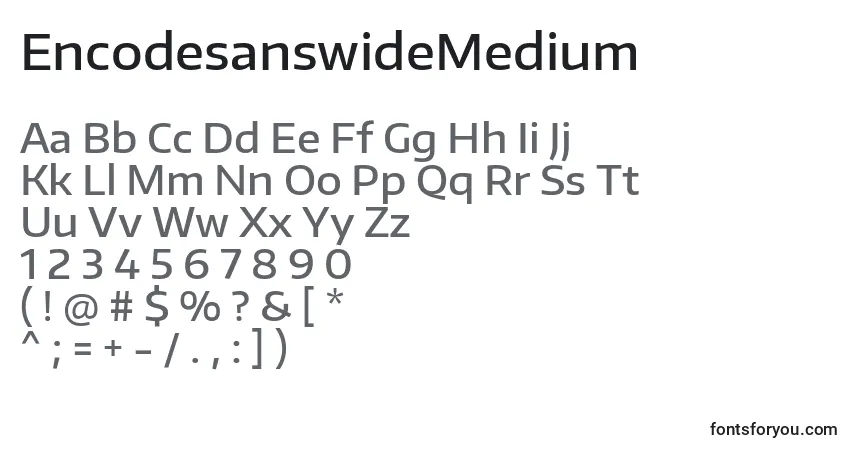 A fonte EncodesanswideMedium – alfabeto, números, caracteres especiais