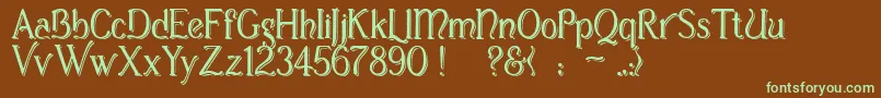 フォントCasuaShopsign – 緑色の文字が茶色の背景にあります。