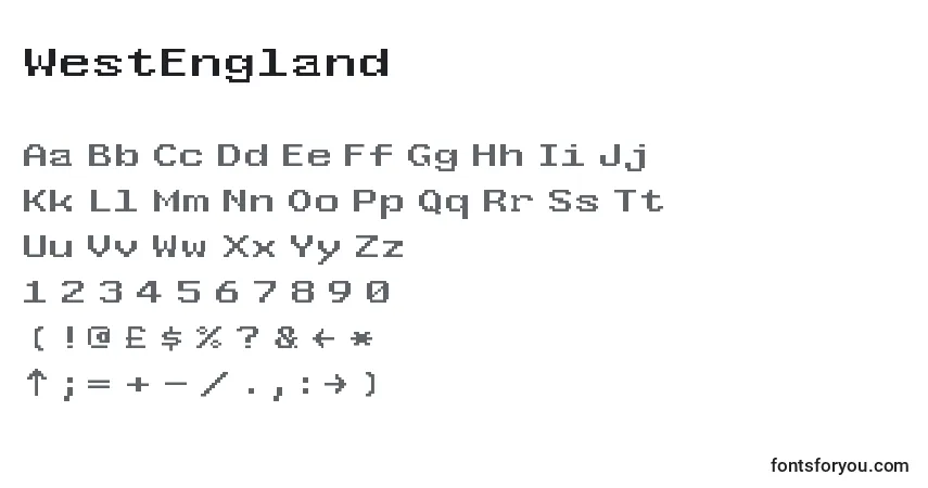 A fonte WestEngland – alfabeto, números, caracteres especiais