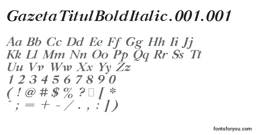 A fonte GazetaTitulBoldItalic.001.001 – alfabeto, números, caracteres especiais