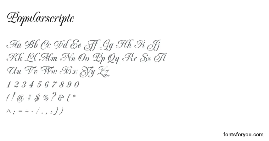 Czcionka Popularscriptc – alfabet, cyfry, specjalne znaki