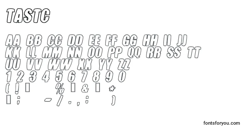 Czcionka Tastc – alfabet, cyfry, specjalne znaki