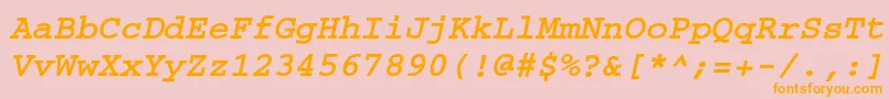 フォントCourierkoicttBolditalic – オレンジの文字がピンクの背景にあります。