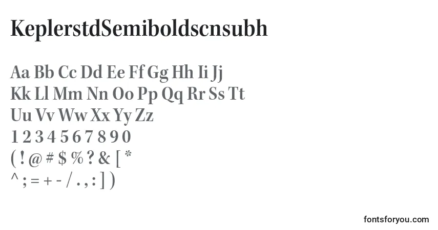 A fonte KeplerstdSemiboldscnsubh – alfabeto, números, caracteres especiais