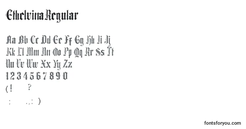 A fonte EthelvinaRegular – alfabeto, números, caracteres especiais