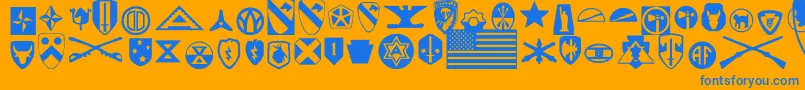 Weitere Informationen zur UsArmy-Schriftart UsArmy-Schriftart – Blaue Schriften auf orangefarbenem Hintergrund