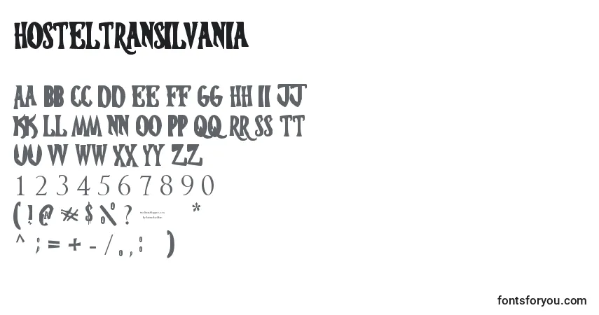 Czcionka Hosteltransilvania – alfabet, cyfry, specjalne znaki