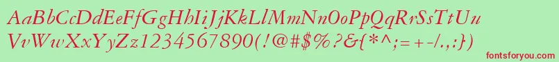 GaramondThreeLtItalic Font – Red Fonts on Green Background