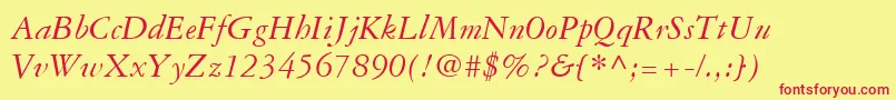 GaramondThreeLtItalic Font – Red Fonts on Yellow Background