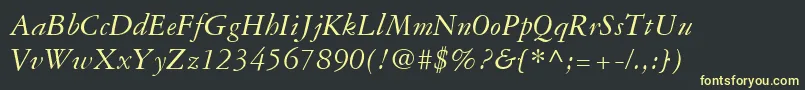 フォントGaramondThreeLtItalic – 黒い背景に黄色の文字
