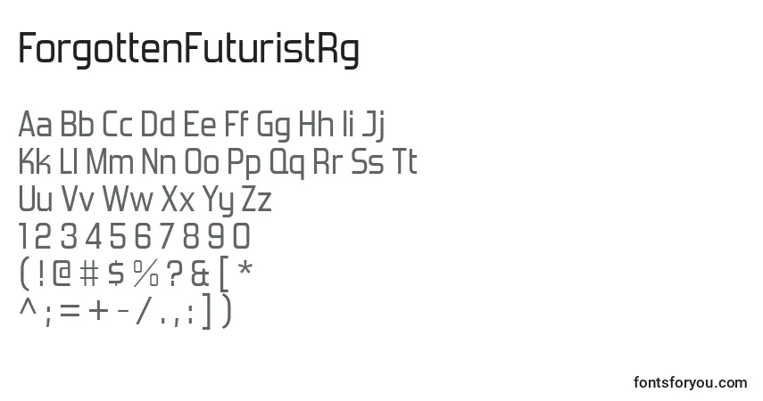 Schriftart ForgottenFuturistRg – Alphabet, Zahlen, spezielle Symbole