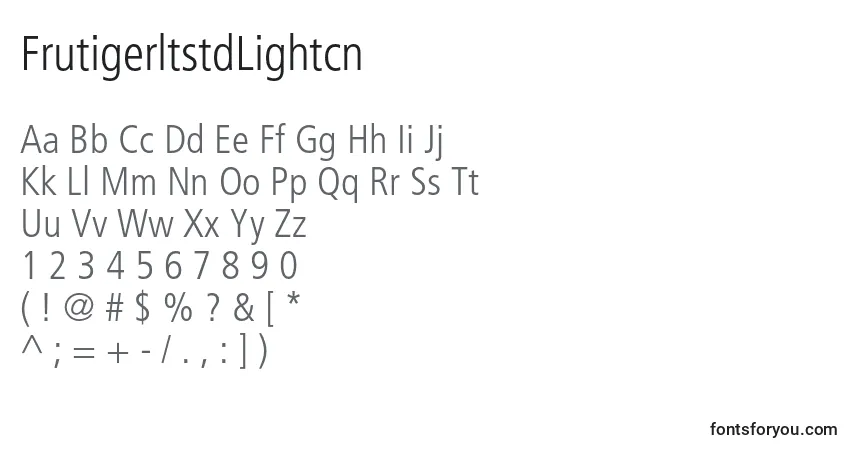 A fonte FrutigerltstdLightcn – alfabeto, números, caracteres especiais
