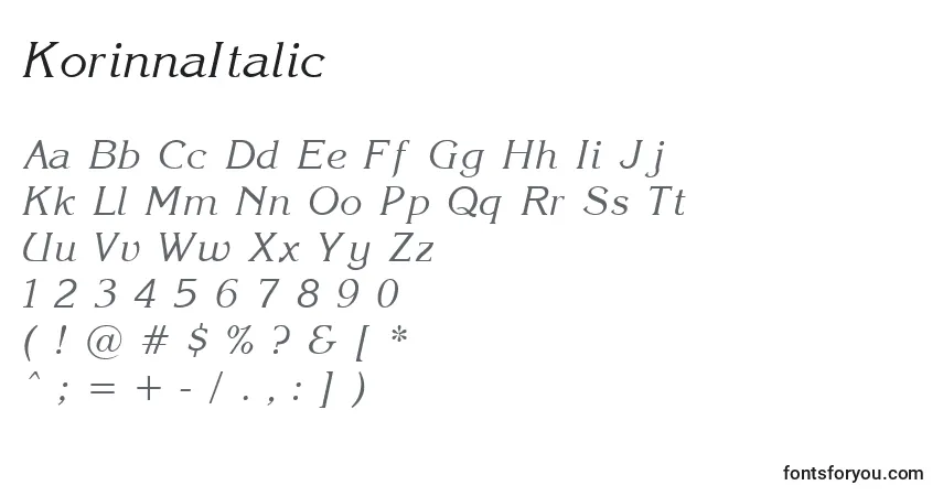 Шрифт KorinnaItalic – алфавит, цифры, специальные символы