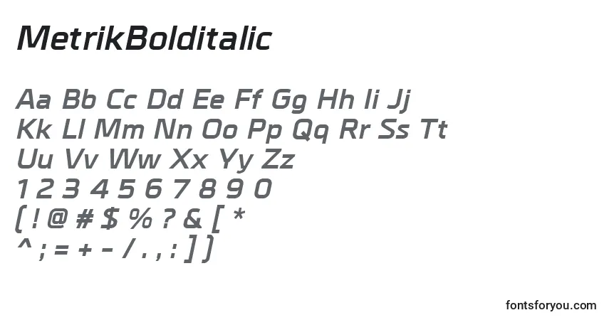 A fonte MetrikBolditalic – alfabeto, números, caracteres especiais