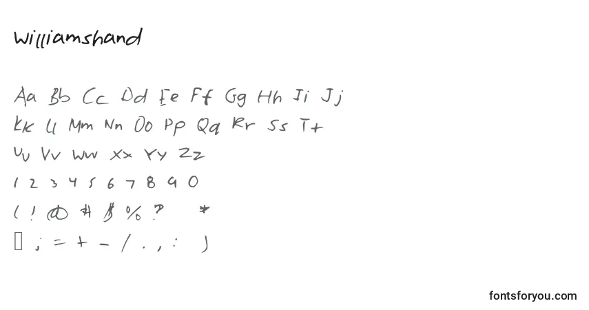 Czcionka Williamshand – alfabet, cyfry, specjalne znaki
