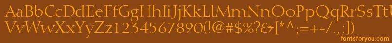 フォントDiotimaltstdRoman – オレンジ色の文字が茶色の背景にあります。