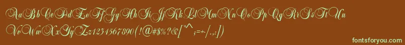 フォントBalladScriptRegular – 緑色の文字が茶色の背景にあります。