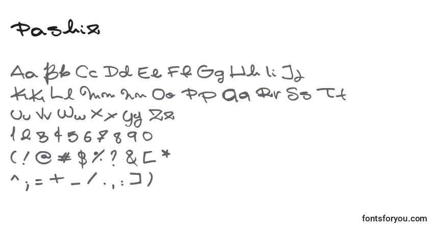 Шрифт Pashiz – алфавит, цифры, специальные символы