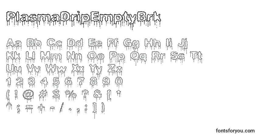 A fonte PlasmaDripEmptyBrk – alfabeto, números, caracteres especiais
