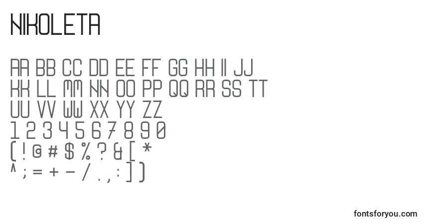 A fonte Nikoleta (105184) – alfabeto, números, caracteres especiais