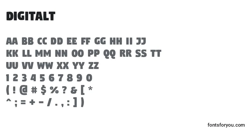 Schriftart Digitalt (105186) – Alphabet, Zahlen, spezielle Symbole