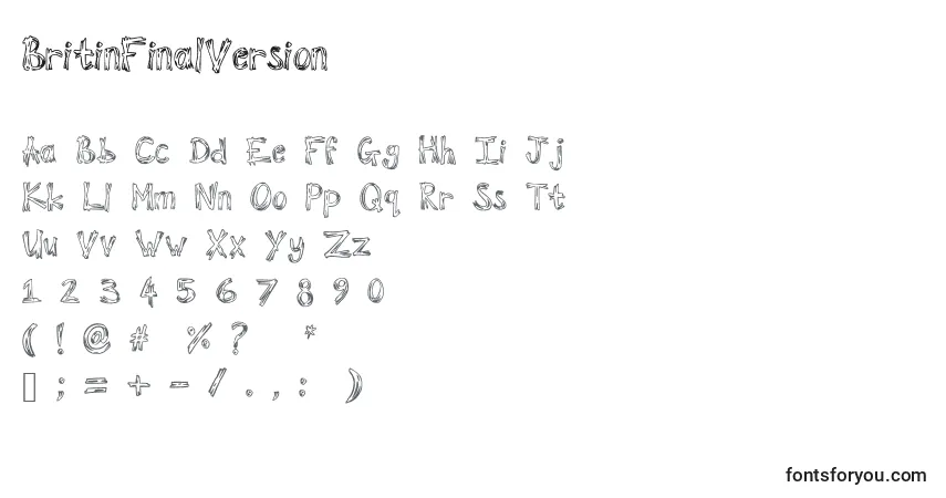 Czcionka BritinFinalVersion – alfabet, cyfry, specjalne znaki